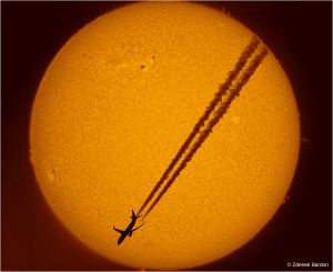 Airbus crossing over the Sun